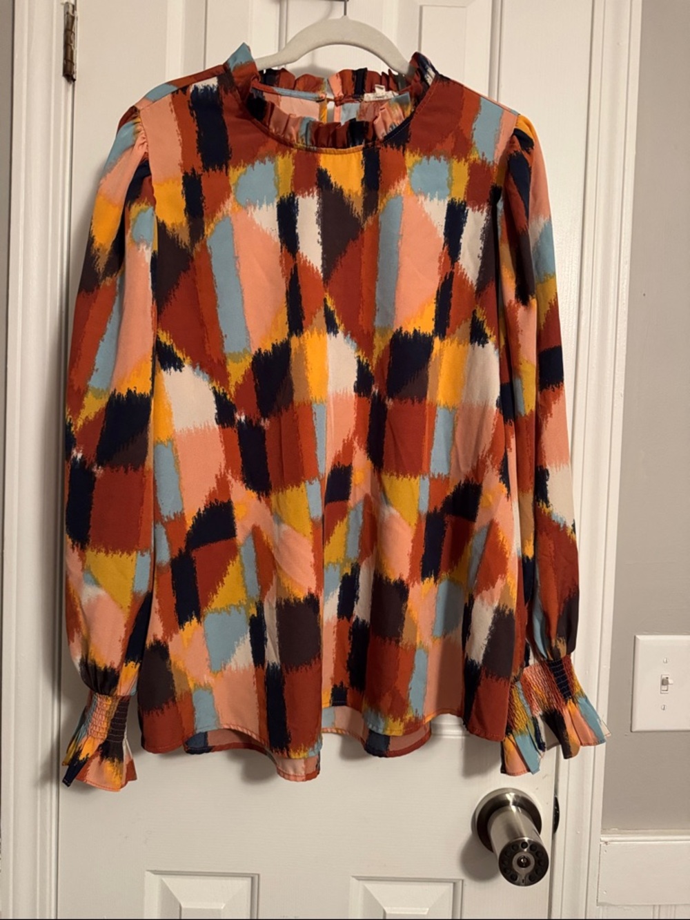 JODIFL Rust Multi Abstract Print Long-Sleeve Blouse